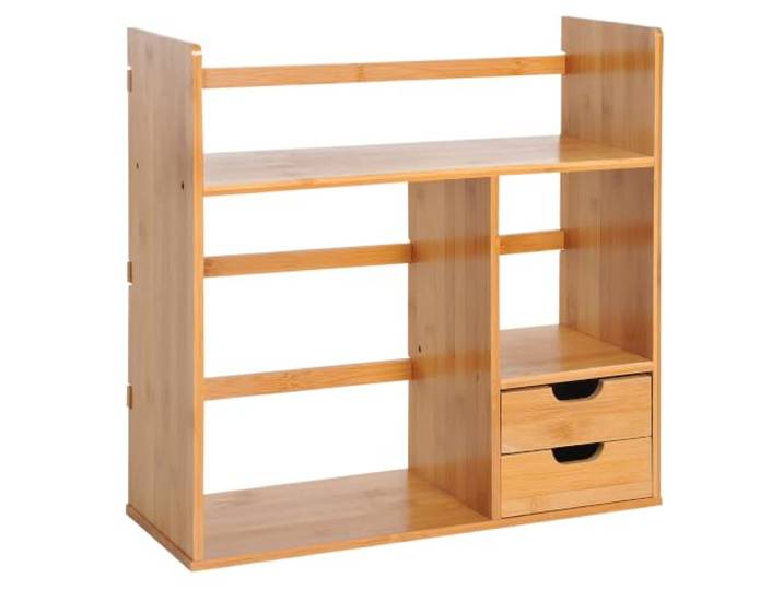 HOMCOM Organiseur de bureau avec tiroirs Bibliothèque Multifonctionnel Étagère de Rangement\, pour Maison École Bureau\, en Bambou Naturel