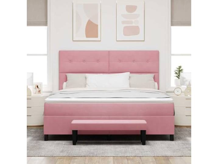 KTHLBRH Doppelbett Samt Rosa 200 x 180 cm Konstruktion aus Holz, mittelharter Schaum, modernes Design