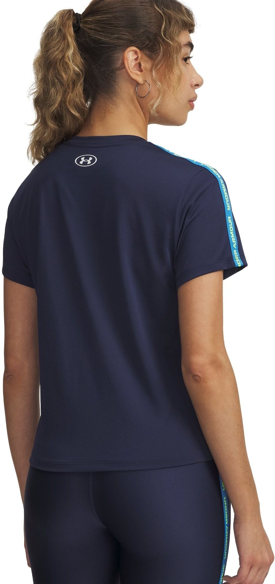 Trainingsshirt UNDER ARMOUR, Damen, Gr. S, gelb (washed navy, high vis gelb, weiß), Obermaterial: 100% Polyester, Shirts Trainingsshirt, atmungsaktives Material, schnell trocknend, sportliche Passform washed navy, high vis gelb, weiß S