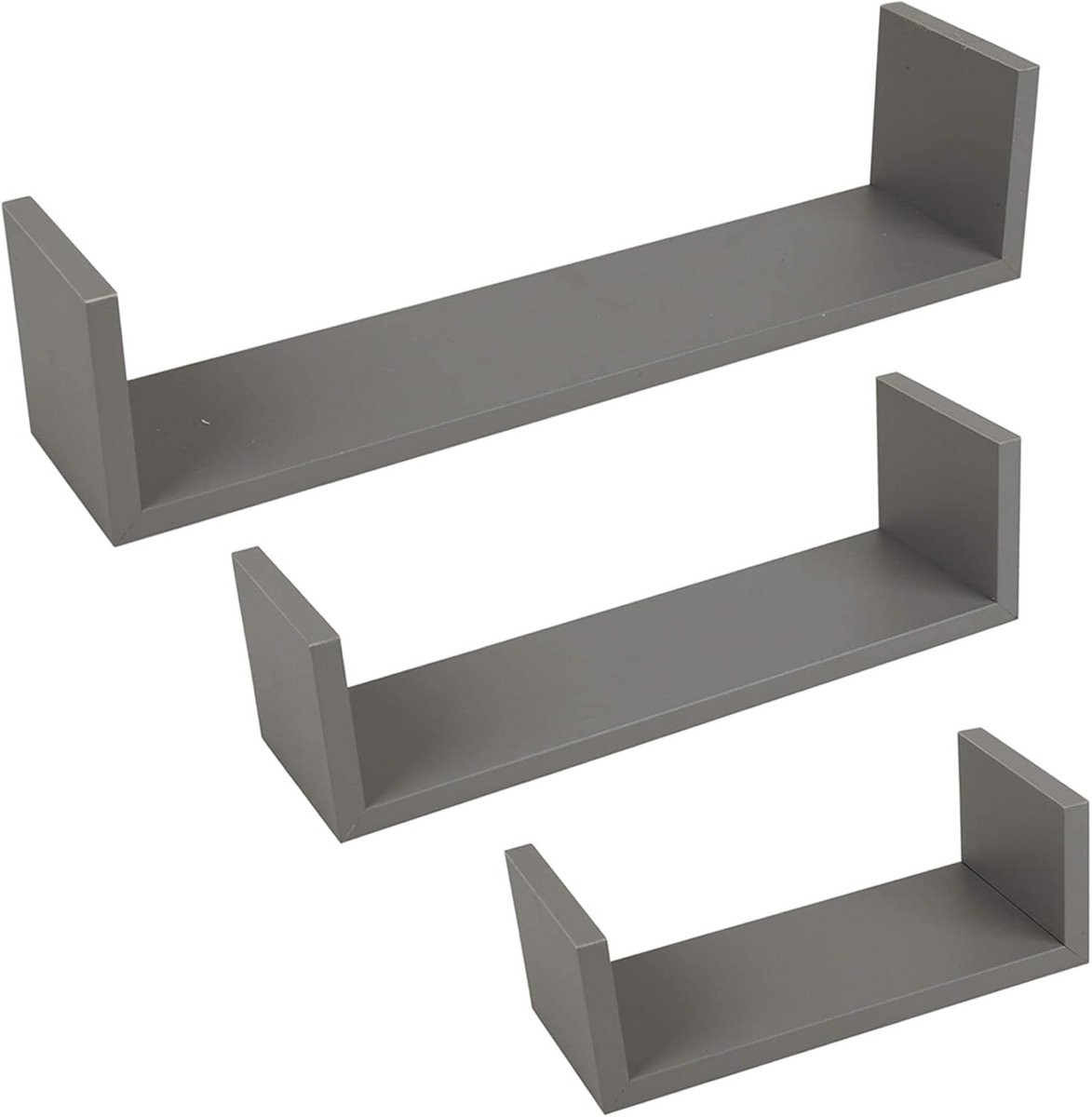 Set van 3 Zwevende U-Vormige Houten Wandplanken voor Decoratie en Opslag