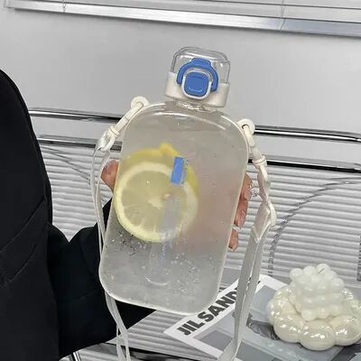 Universal Stock Slim Flat Water Bottle Transparent Travel Water Bottle With Adjustable Strap white