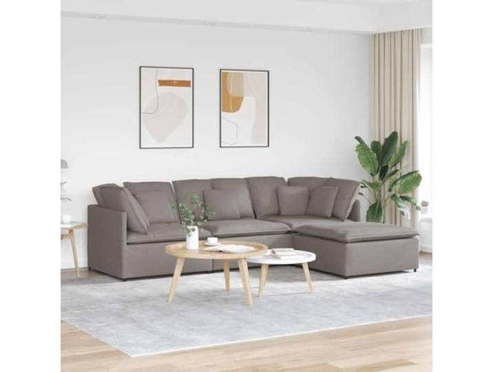 HEFZGDB Modulares Sofa mit Fußhocker Kissen Stoff Taupe – Elegantes Wohnzimmer Sofa mit Metallrahmen und Holzarmlehnen für optimale Stabilität und Komfort, atmungsaktive Polsterung,