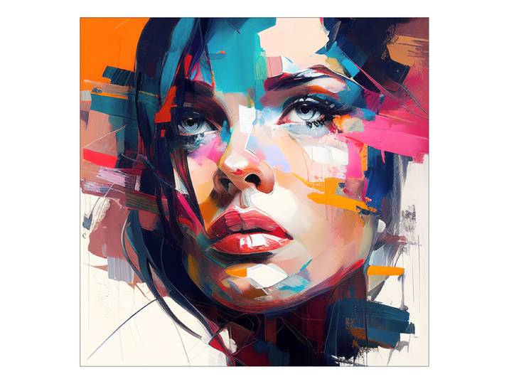 Tableau verre Colorful Woman Portrait ty Verre flotté Transparent/Orange/Beige 80 x 80cm