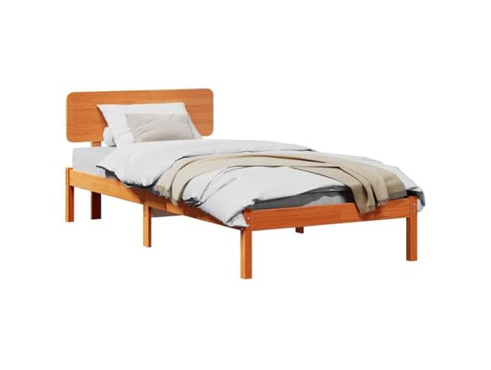 Massives Kiefernholz Modernes Minimalismus Design 75 x 190 cm Braun Bettgestell Massives Kiefernholz Wachsbraun 75x190 cm Bettrahmen Einzelbett mit Lattenrost und Kopfteil
