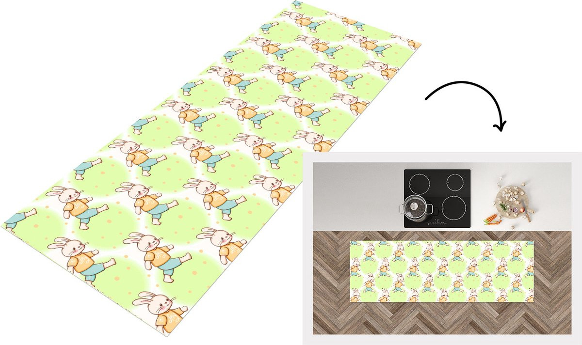 KitchenYeah Keukenloper met Konijn Cartoon Patroon - Vinyl - 150 x 50 cm