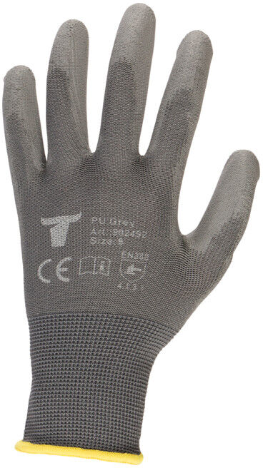 Gants de montage nylon STIER avec revêtement PU, gris, taille 10, coupe ergonomique, préhension sec et mouillé, gants atelier (902494)