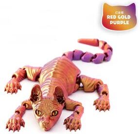 Uplift Picks 3D Printed Sphynx Cat Articulated Fidget Toy Flexible Cat Figurine Collectible Decor red Gold Purple