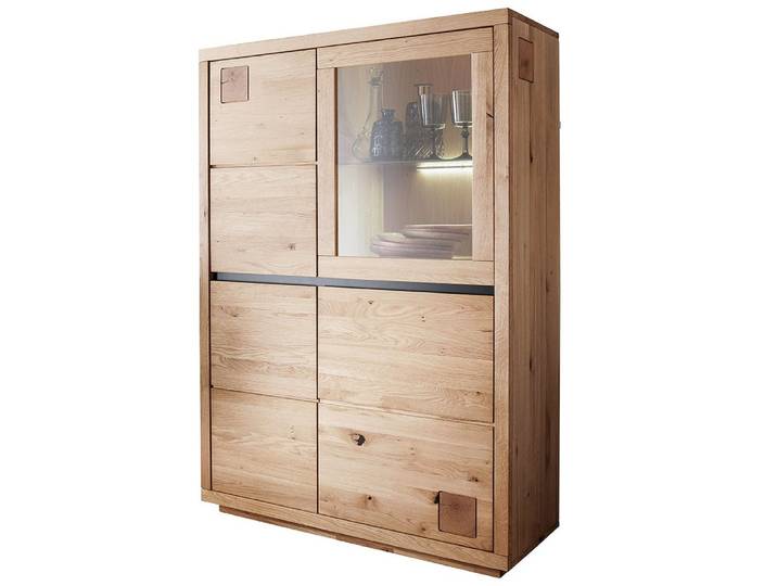 Lomadox Highboard WINCHESTER-69, Standvitrine Schrank 103 cm Eiche massiv geölt Hirnholz-Detail