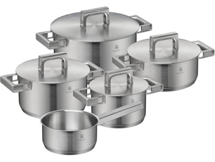 WMF Ultimate Cool Topfset Induktion 5-teilig, Kochtopf Set mit Edelstahldeckel, Cromargan Edelstahl matt, Induktions Töpfe Set unbeschichtet, Innenskalierung, spülmaschinengeeignet
