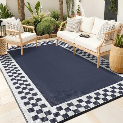 Garvee Checkered Edge Plastic Straw Outdoor Rug