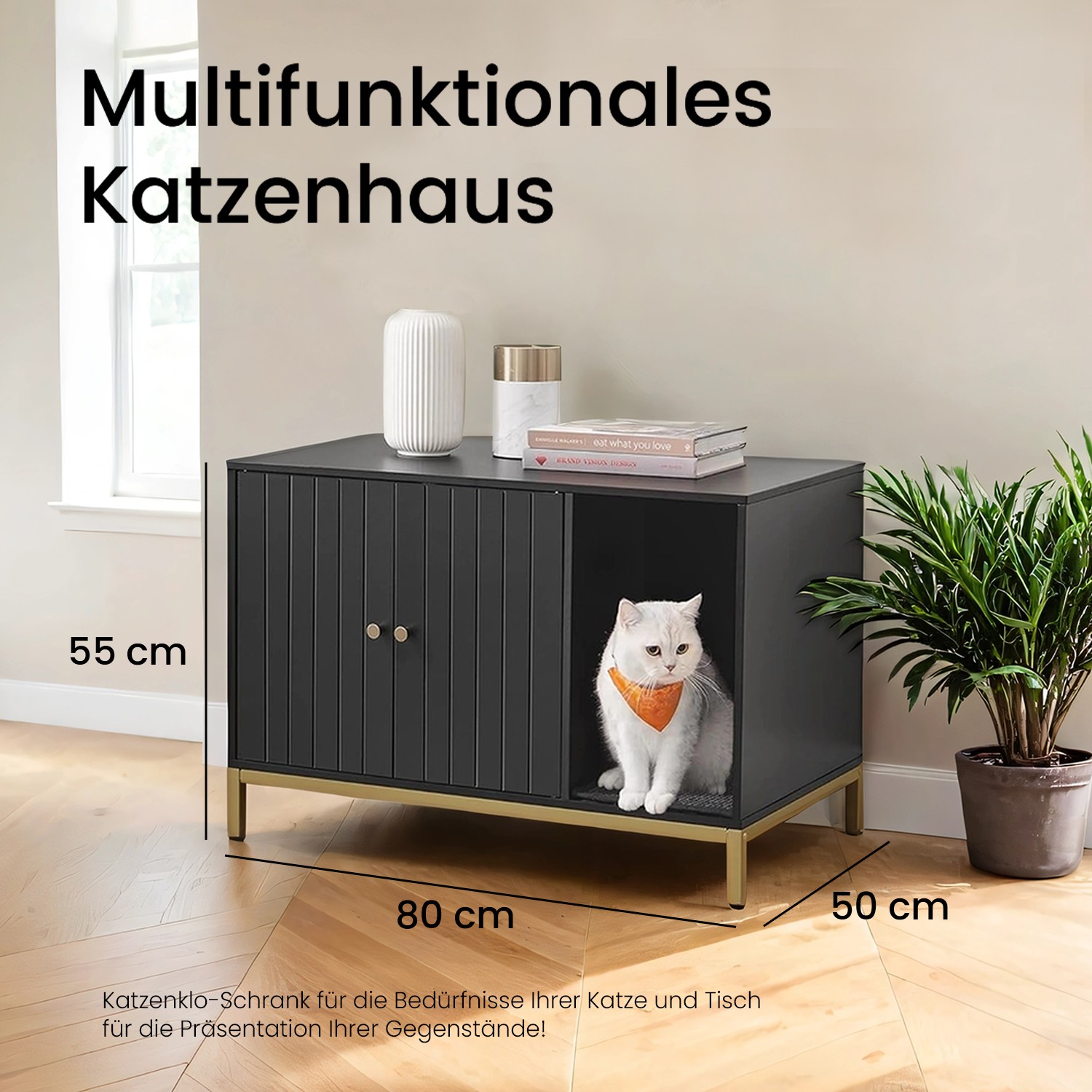 Feandrea Katzentoilette mit erhöhtem, kratzfestem Vorleger, Hochbein-Design PCLB35007B01