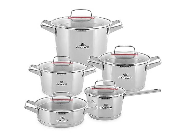Gerlach Superior Topf-Set Edelstahl Kochtopf-Set Induktion Induktionstöpfe-Set Töpfe-Set Induktionsgeeignet Kochgeschirr 5 Stück, Silber