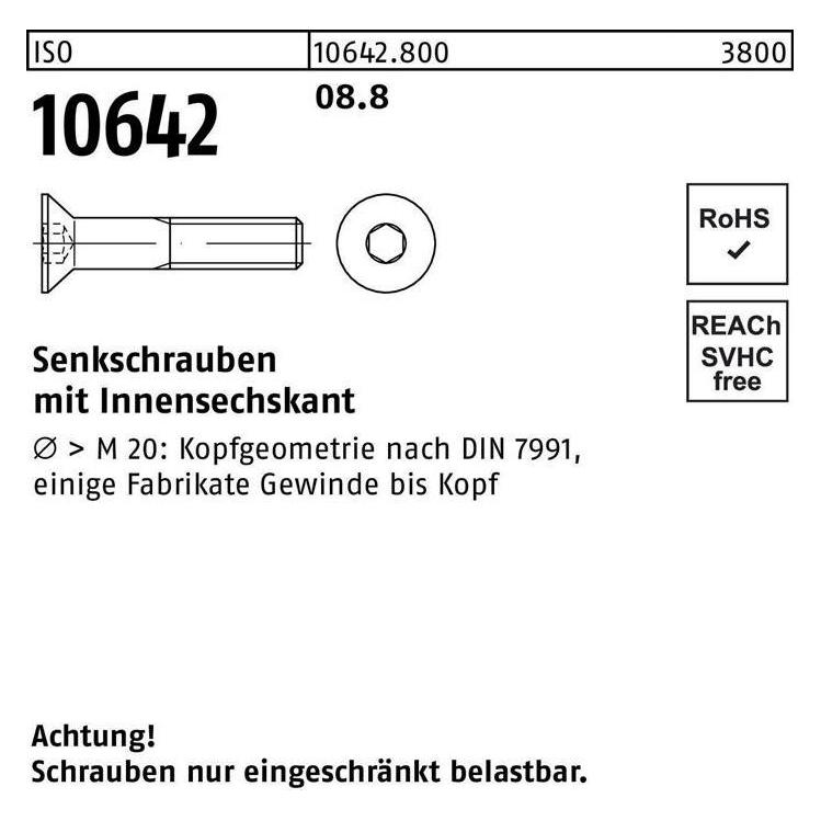 Sandisk DIN 7991 Senkkopf-Schaftschraube M24x90 Stahl 8.8 blank Innensechskant (106428000240090)
