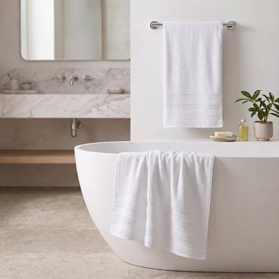 Superior Brea Cotton Bath Towels, Set of 2 - Textured Ribbed with Geometric Dobby Border