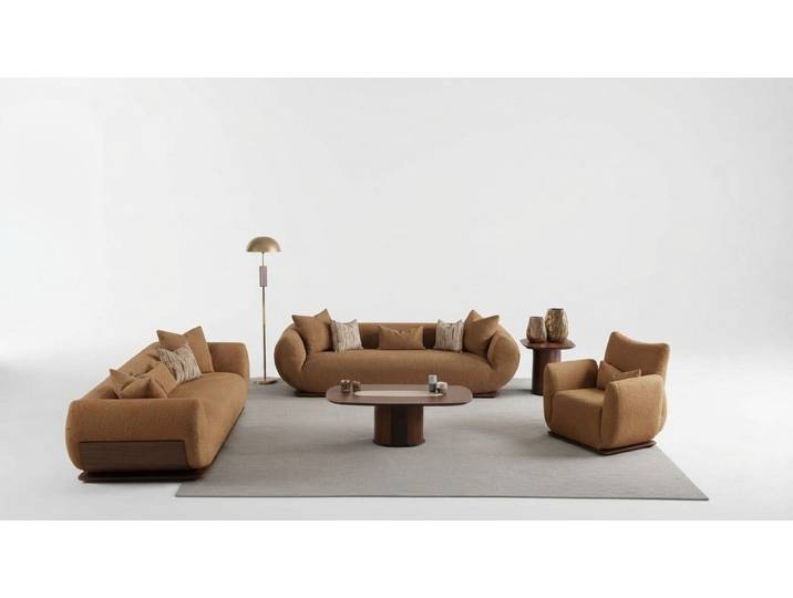 JVmoebel Polstergarnitur Elegante Sofagarnitur mit Holzverarbeitung und gemütlicher Polsterung, (Wohnzimmer Set 3TLG (Sofa 3 Sitzer + Sofa 3 Sitzer + Sessel), Made in Europa