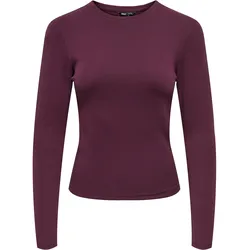 ONLY Damen Langarmshirt - ONLRILEY O-NECK TOP, Longsleeve, Rundhals, Cotton Stretch Dunkelrot / L