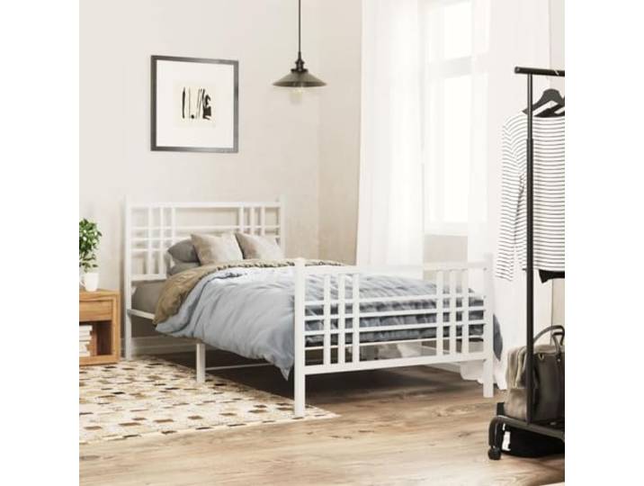 RJPLMFV Bettgestell, Metall, Weiß, 90 x 190 cm Robustes Stahlgestell, inklusive Latten, Stauraum unter dem Bett, bequemes Kopfteil