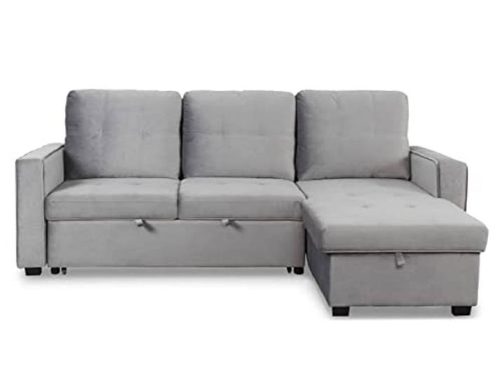 Menzzo Delacroix Ecksofa, ausziehbar, modern, Velours, silberfarben