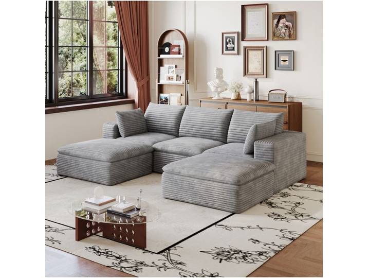 Modenuit Canapé compressé modulable 5 places 260 cm en velours côtelé gris foncé