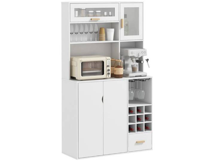 CollaHausse Meuble de Rangement Porte-bouteilles Armoires Étagères Tiroir Aggloméré et Bois 100x38x172 cm Blanc