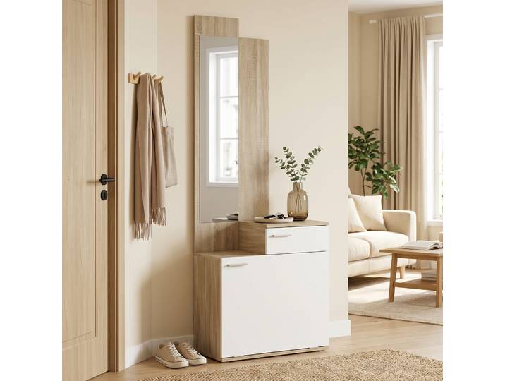 HOMCOM Meuble Entrée Blanc Miroir Range-Chaussures Assise 61x170cm