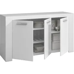 Dmora Anrichte Bellevue, Modernes Sideboard mit 3 Türen, Buffet im Wohnzimmer, Fernsehschrank, Sideboard für Wohnzimmer, 144x42h80 cm, Weiß
