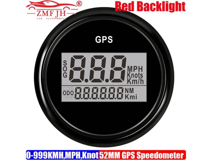ZMFJH numérique 52MM GPS compteur de vitesse jauge avec antenne rétro-éclairage rouge 0-999KMH,MPH, noeuds compteur de vitesse SOG odomètre kilométrage voiture bateau