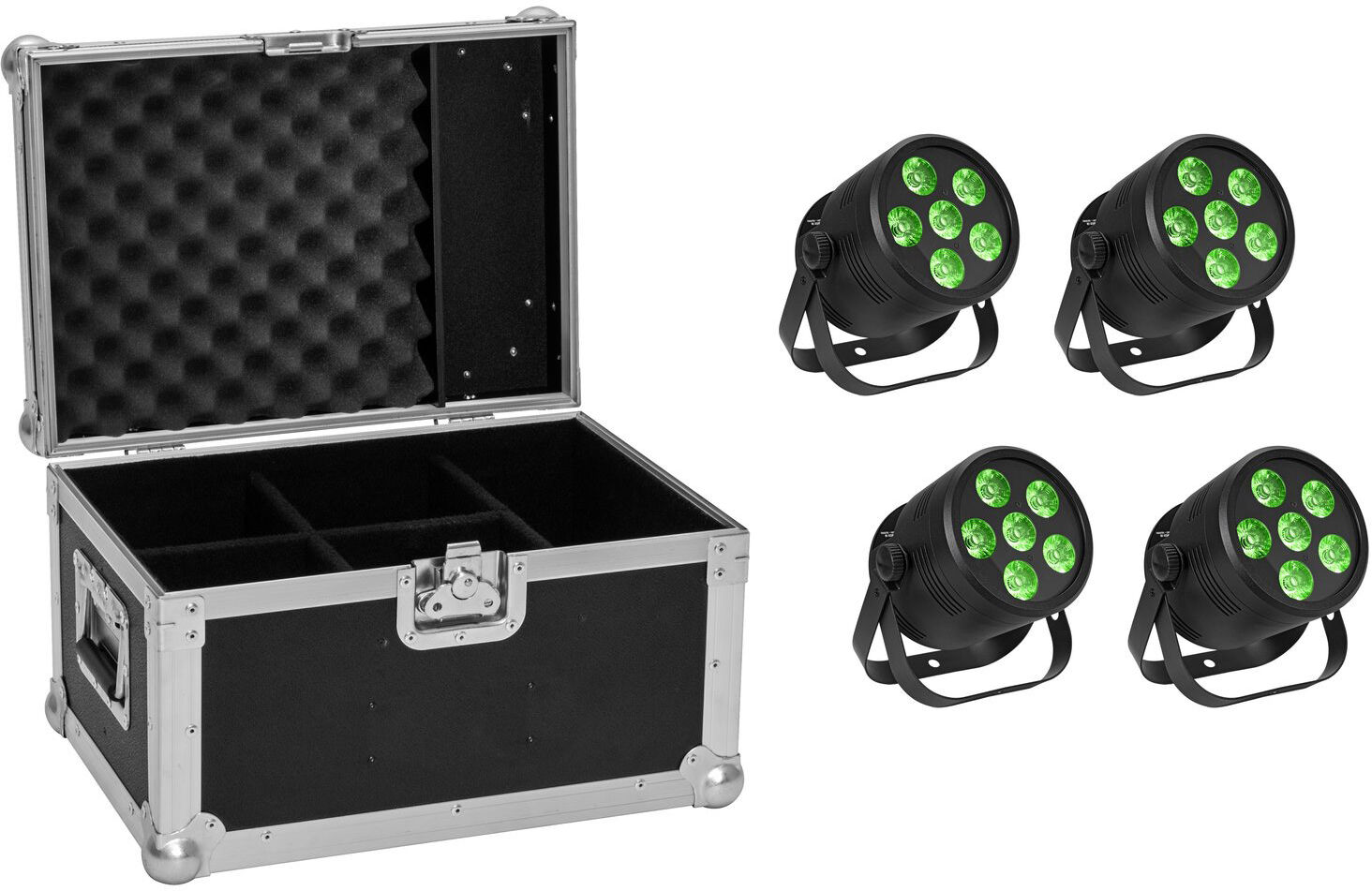 EuroLite Set 4x Led Silent Par 6 Qcl Floor Sw + Case