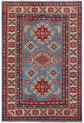 Treasured Knots Rustic Kazak Sophie Light Blue/Beige Wool Rug - 3'1'' x 4'5''