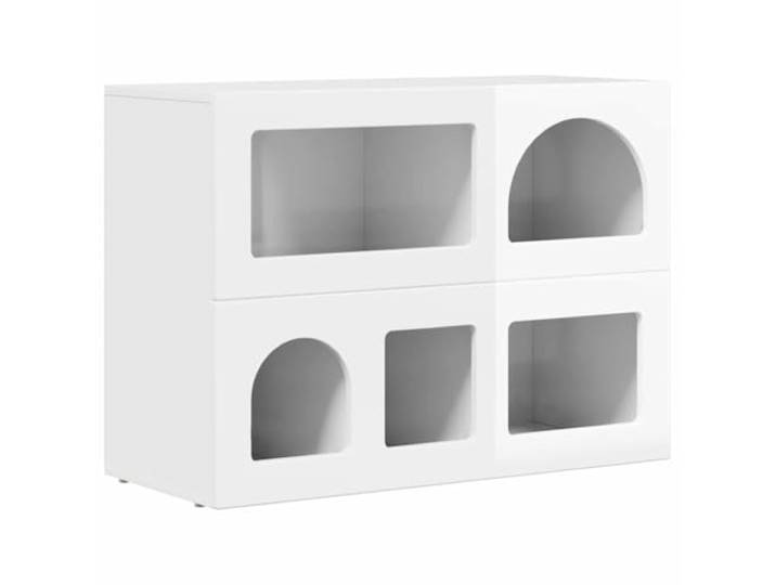Sideboard ELST Hochglanz Weiß 80,5 x 35 x 59 cm Holzwerkstoff mit Regalen Moderne Anrichte, pflegeleichte Oberfläche, vielseitig als Buffet oder Konsole nutzbar, robuste Bauweise