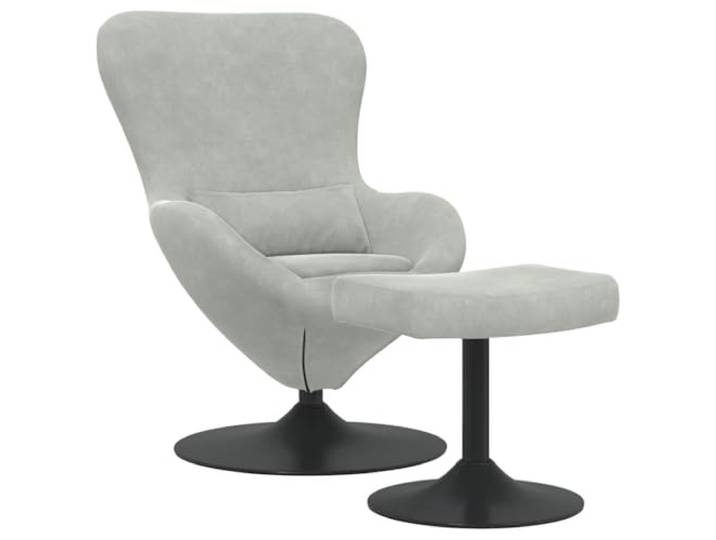 Sessel Ei mit Fußablage Hellgrau Samt Drehbar 360 Grad Samt Polsterung, drehbarer Standfuß, minimalistisches Design, geneigte Armlehnen, für Wohnzimmer und Schlafzimmer
