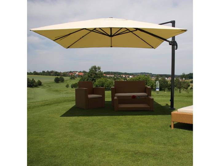 Gastronomie-Ampelschirm HWC-A96, 3x4m (Ø5m) Polyester Alu/Stahl 26kg creme ohne Ständer