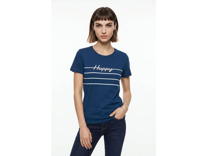 Kurzarmshirt VERO MODA VMLINE SS TOP BOX JRS , Damen, Gr. L, blau (navy peony print:happy), Jersey, Obermaterial: 100% Baumwolle, bedruckt, regular fit normal, Rundhals, Shirts Kurzarmshirt, Baumwolle, regular fit