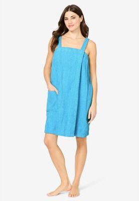 Plus Size Women's Terry Towel Wrap by Dreams & Co. in Paradise Blue (Size 14/16) Robe