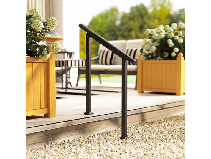 Outsunny Rampe Escalier Métal 1-3 Marches Noir Kit Inclus
