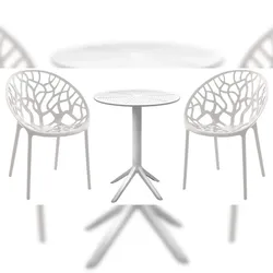DELUKE Outdoor Sitzgruppe NODAN - Kunststoff Weiß 70x70x80 cm | Gartenmöbelset 2 Personen Balkonmöbel Set Bistrotisch Terrassenmöbelset Balkonset
