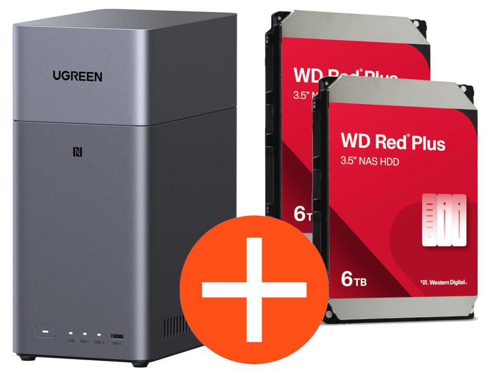 UGREEN NASync DH2300 NAS System 2-Bay 12TB inkl. 2x WD WD60EFPX NAS HDD - 6 TB DH2300 + 2x WD60EFPX