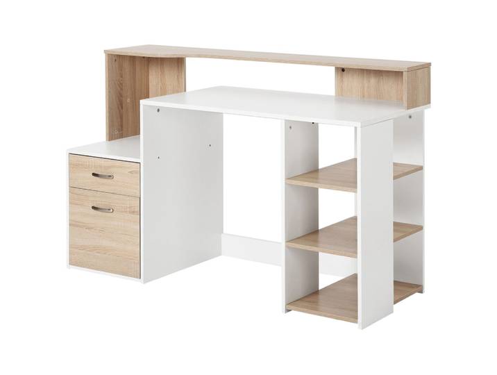 Bureau informatique multimédia multi-rangements aspect chêne blanc