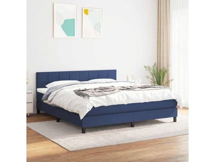 RJPLMFV Komplettes Bett, 160 x 200 cm, mit Lattenrost, Stoff, Blau Taschenfederkernmatratze, verstellbarer Kopf, mittlere Härte, langlebig