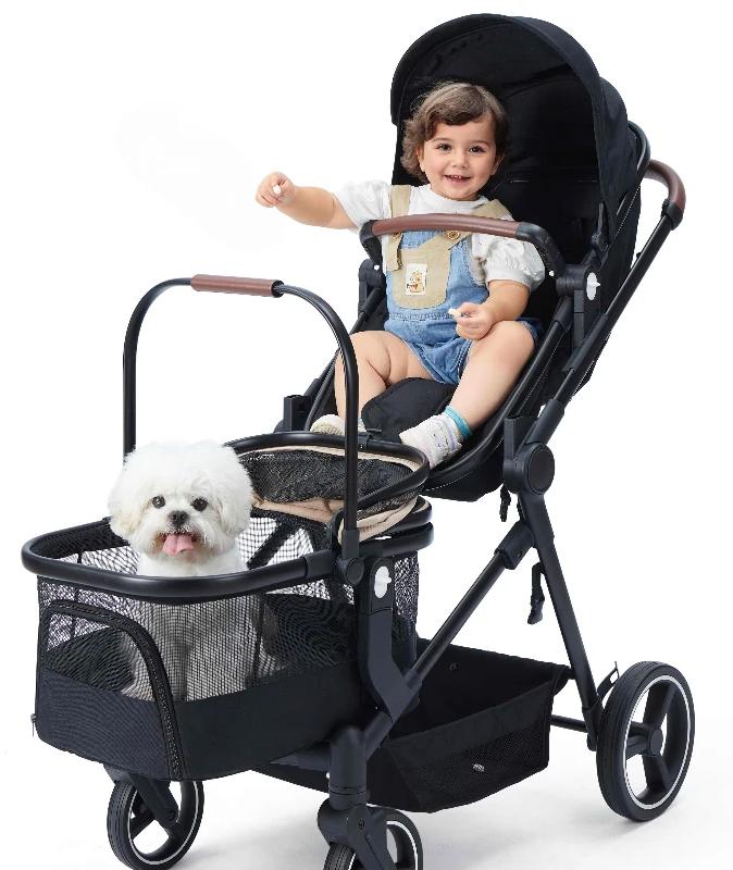 Multifunktionaler Kinder- und Haustierwagen - P601 - Abnehmbar - Faltbar - Leinenstoff - Tragkraft 10 kg - Schwarz