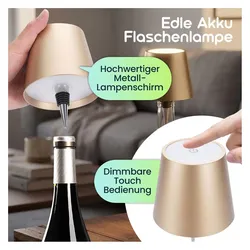 Casativo, Tischlampe, 2er-Set Edle Akku Flaschenlampe gold: Dimmbar - 3 Lichtfarben: Verwandelt Flaschen in stimmungsvolle