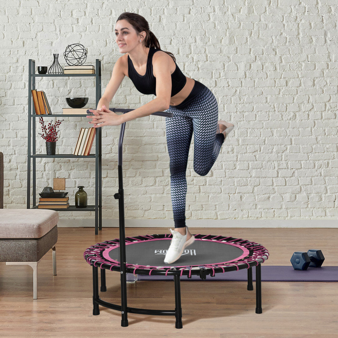 Brayden Studio 45" Folding Fitness Trampoline with Adjustable Handle, 150kg, Pink