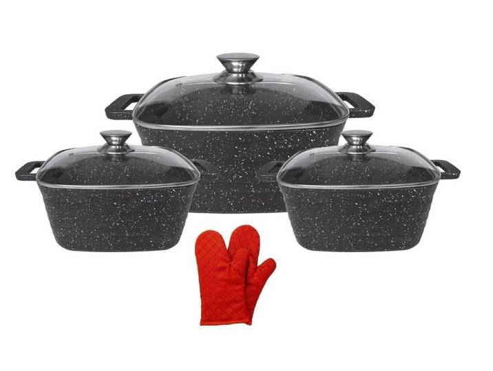 Cheffinger Topf-Set Kochtopfset Brattopf Quadratisch 6 tlg Topf Induktion Alu Guss Marmor, (6-tlg)