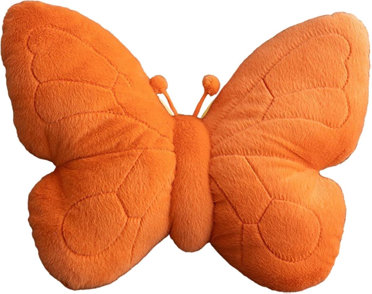 Oranje Vlinderkussen - Decoratief en zacht kussen - 40 x 30 cm