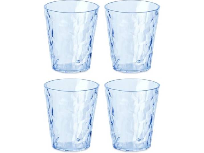 koziol Superglas Club No. 1, 4 Stück, 250 ml, Wasserglas aus kristallklarem Kunststoff, luxuriös, unzerbrechlich, wiederverwendbar, Party, Camping, 4er Set (Transparent Aquamarin)