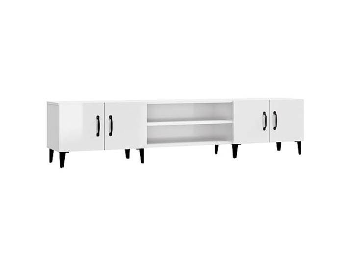 KGFHERENB TV-Schrank Hochglanz Weiß 180x31,5x40 cm Lowboard Vier geschlossene Fächer schaffen strukturierte Ordnung im Wohnzimmer, ergänzt durch standfeste Füße aus Metall.