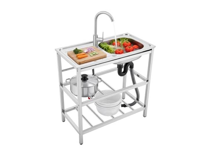 Outdoor Spüle Freistehend Waschbecken Edelstahl Spültisch Küchenspüle 1 Becken Mit Wasserhahn Für Küchen Cafés Bars Milch-Tee-Shops Dessert-Shops Zum Waschen Von Geschirr (75 * 40 * 78cm)