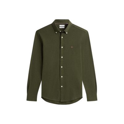 Langarmhemd TOMMY HILFIGER "KNITTED SHIRT", Herren, Gr. L (52), N-Gr, grün (ghost fern heather), Jersey, Obermaterial: 100% Baumwolle, slim fit normal, Rundhals, 1-Knopf-Manschette mit Schlitz, Hemden, Button-down-Kragen, Slim Fit, Jersey-Qualität