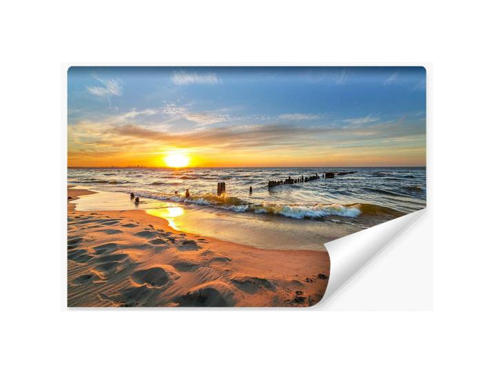 Muralo Fototapete Strand Meer Sonnenuntergang Landschaft 3D 300x210cm, Blau, Beige, Papier, Wasser/Strand/Meer, Rechteckig, 300x210 cm, Tapeten & Wandverkleidungen, Fototapeten