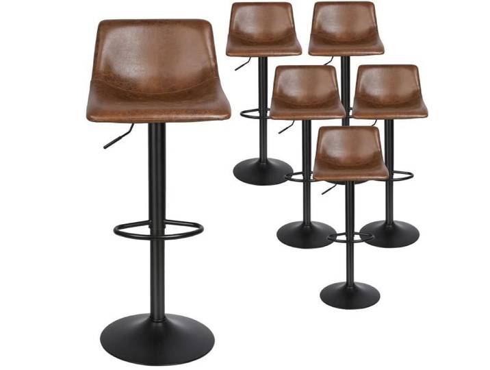 Tabourets de bar industriels avec dossier - ALICIA - Lot de 6 - Marron - Contemporain - Design